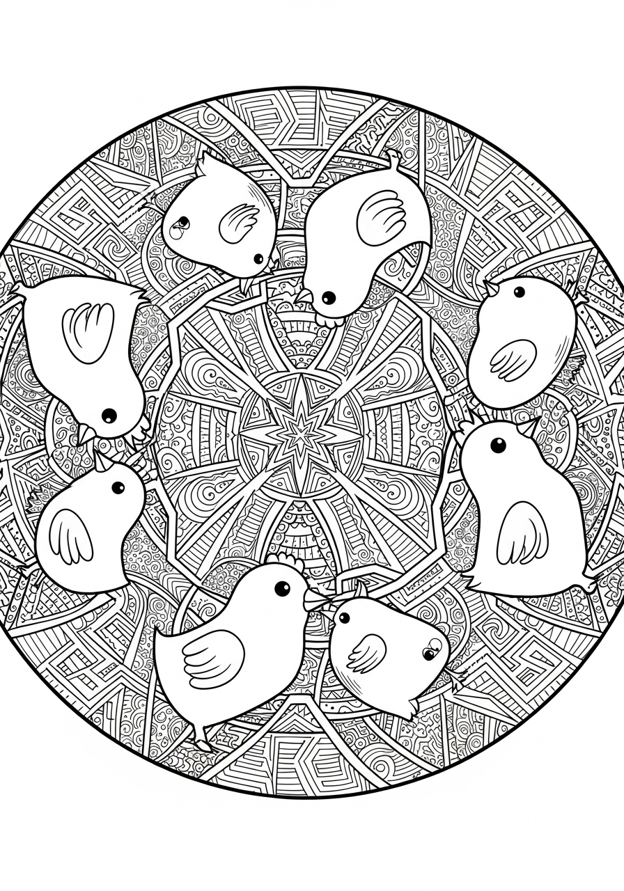 Desenho de Pintinhos em círculo para colorir