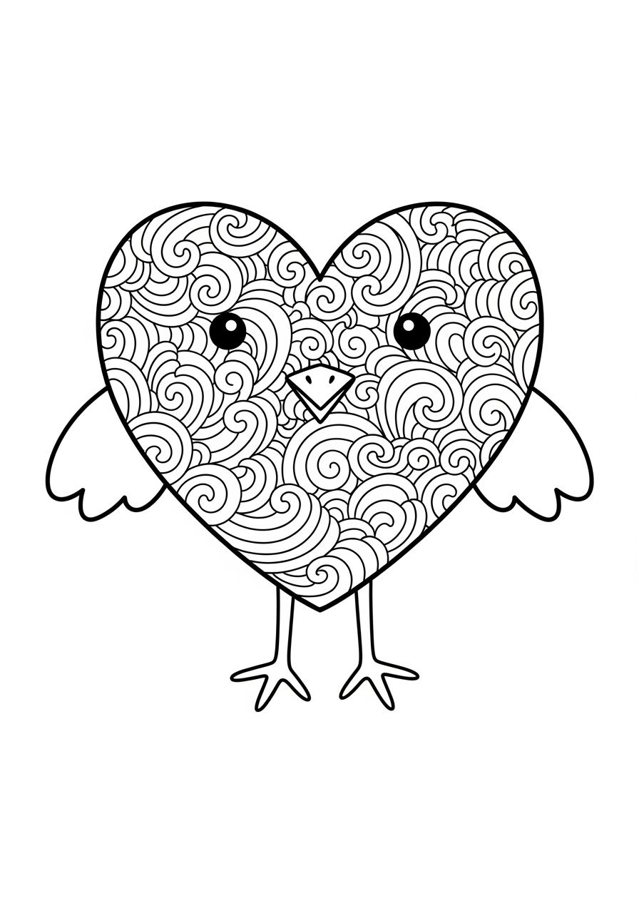 Desenho de Pintinho com corpo de coração para colorir