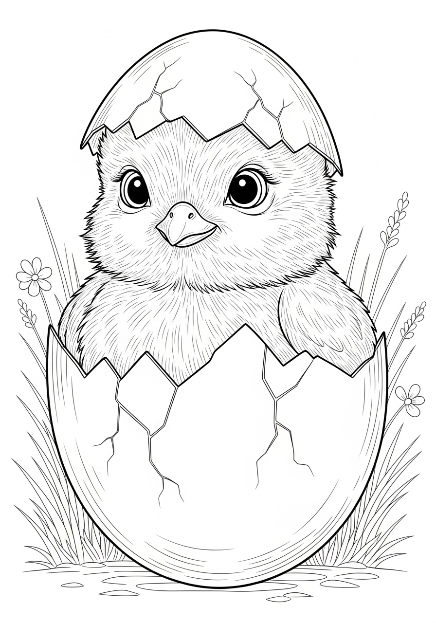 Desenho de Pintinho saindo do ovo para colorir