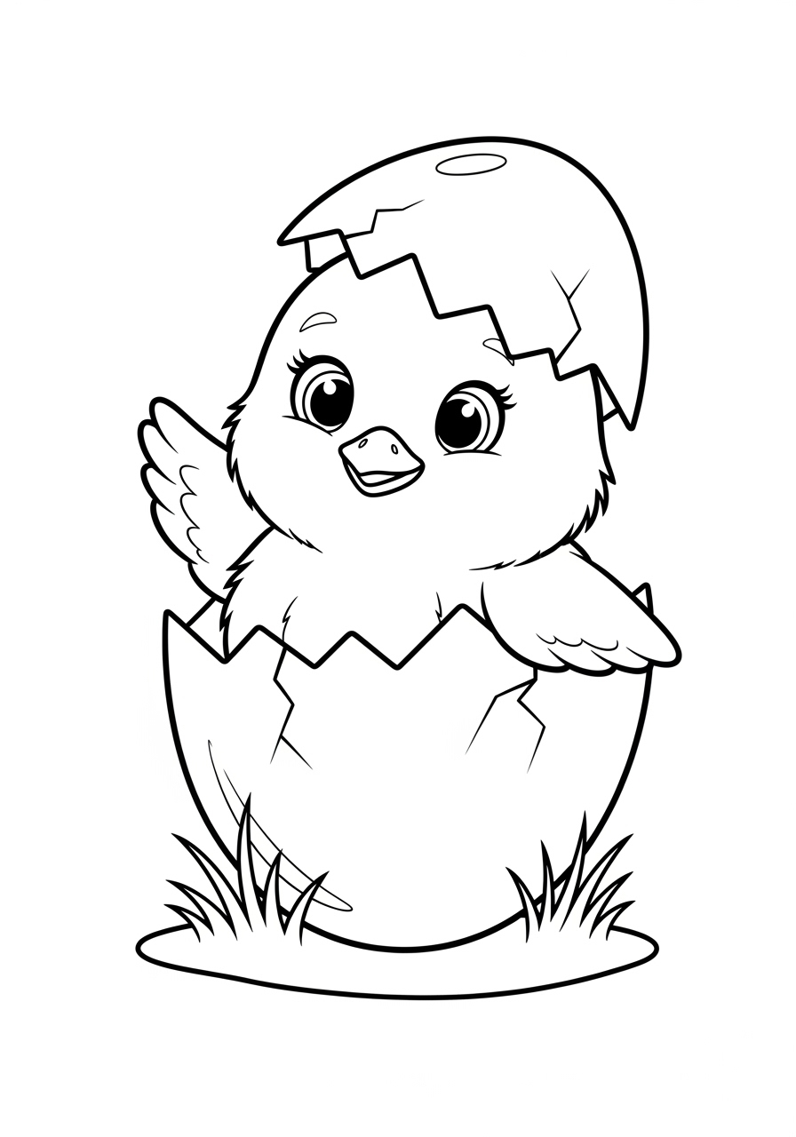 Desenho de Pintinho saindo do ovo para colorir