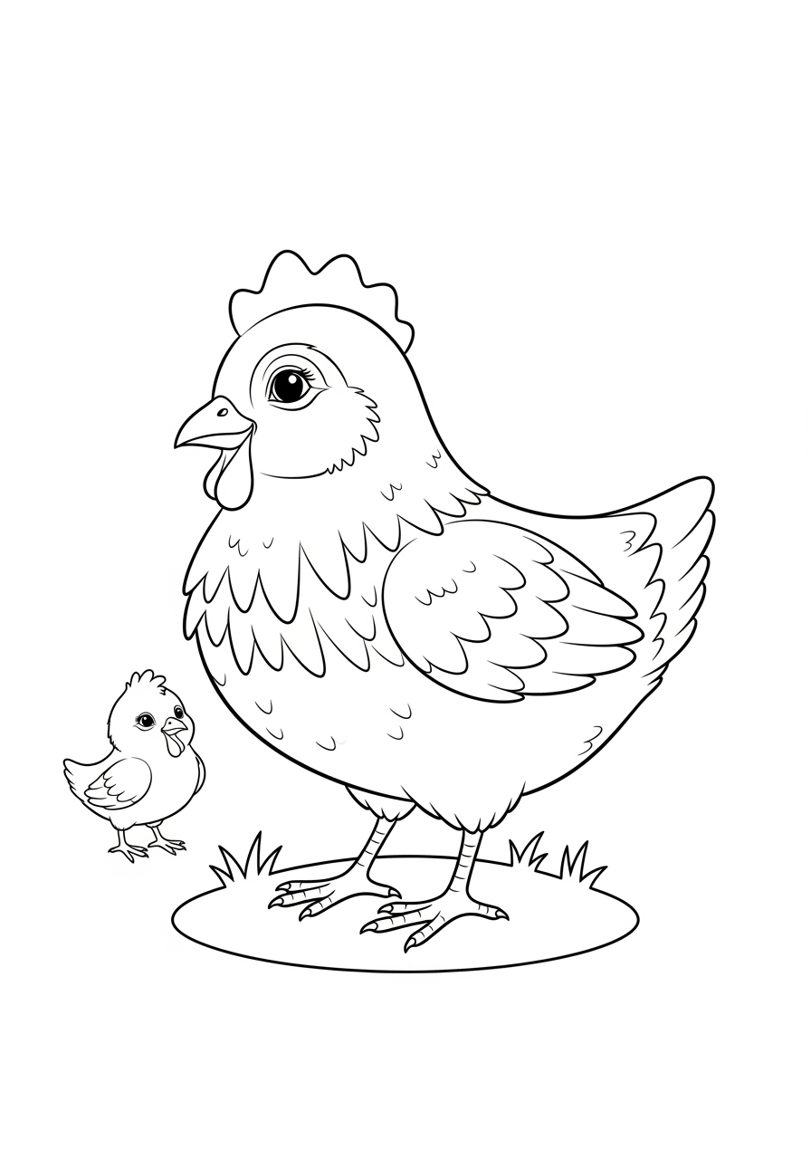 Desenho de Pintinho e Galinha para Colorir