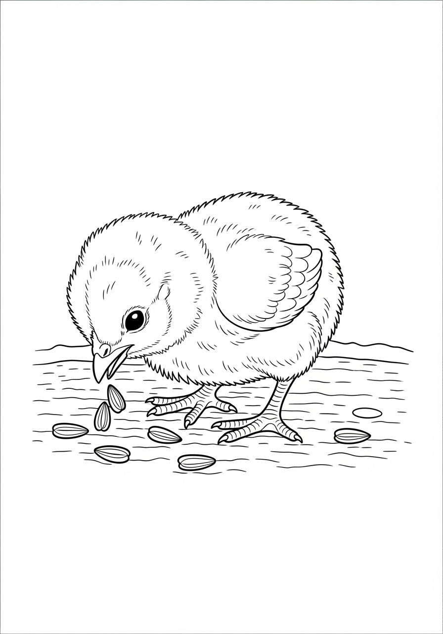 Desenho de Pintinho comendo sementes para colorir