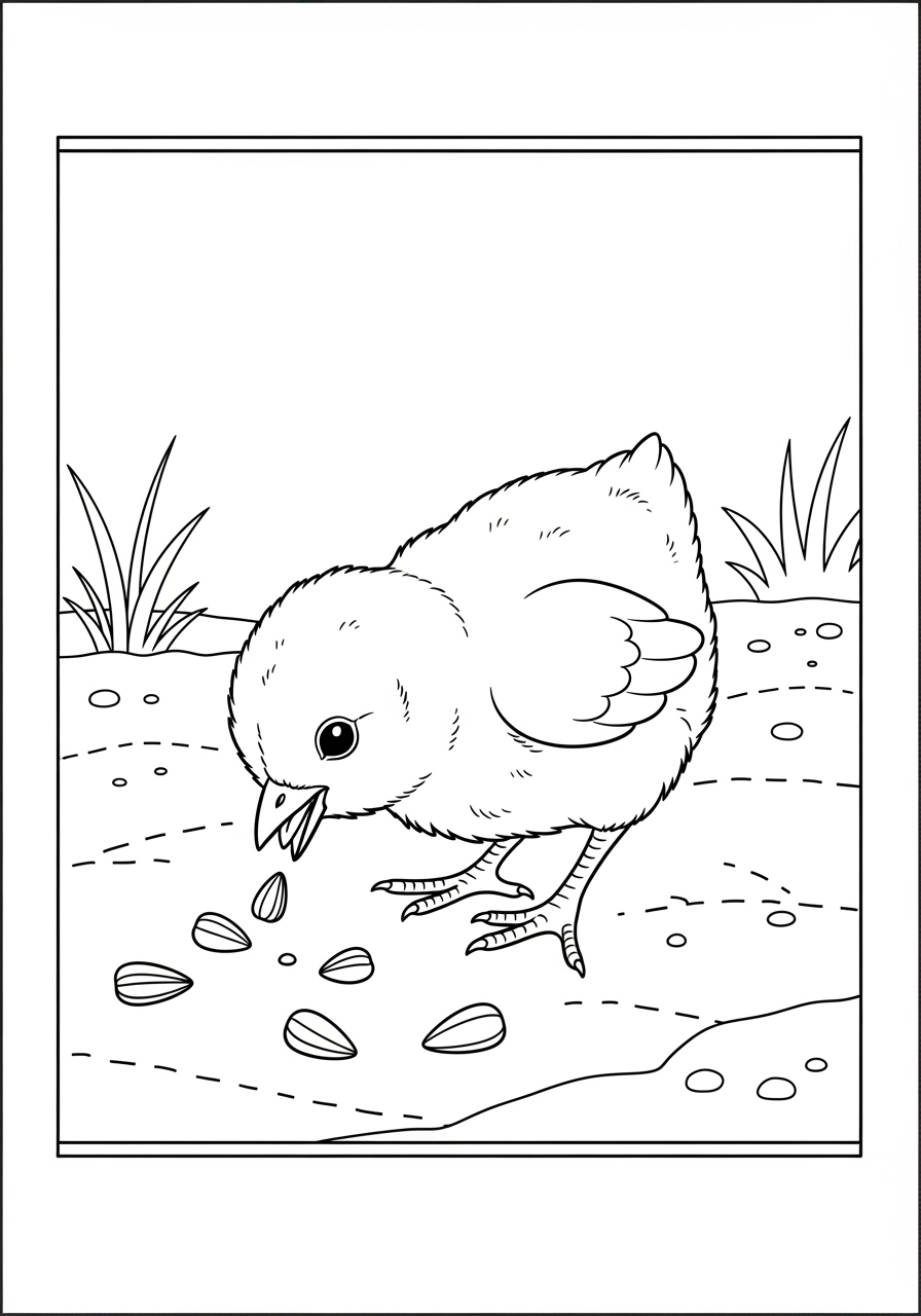 Desenho de Pintinho com sementes para colorir