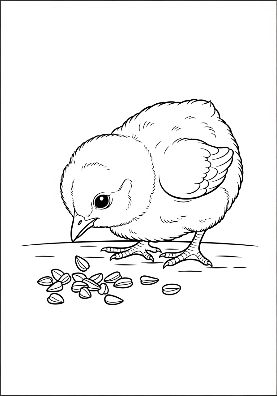 Desenho de Pintinho com sementes para colorir