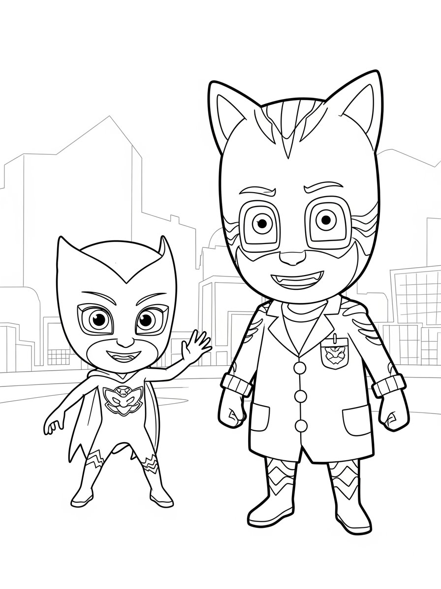Desenho dos Pj Masks Menino-Gato e Corujita para colorir