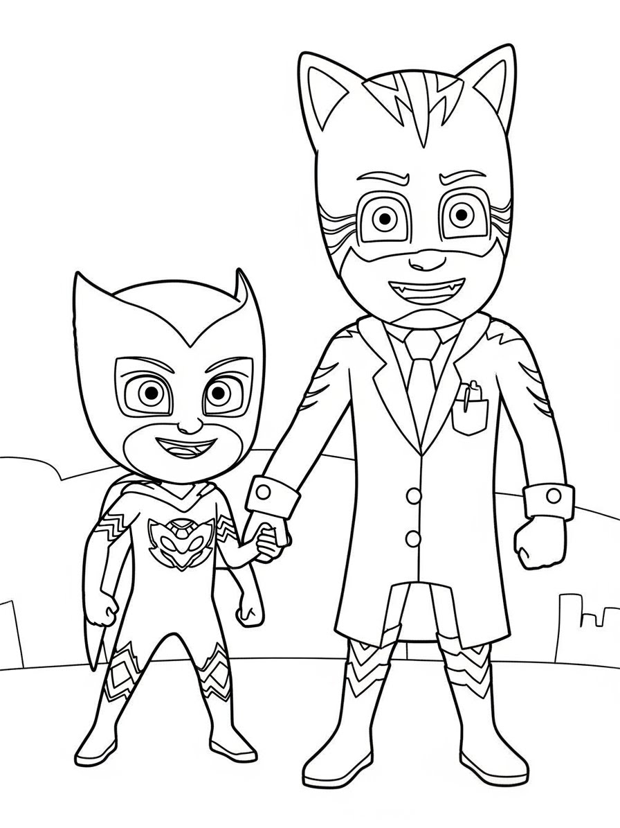 Desenho dos Pj Masks Menino-Gato e Corujita para colorir