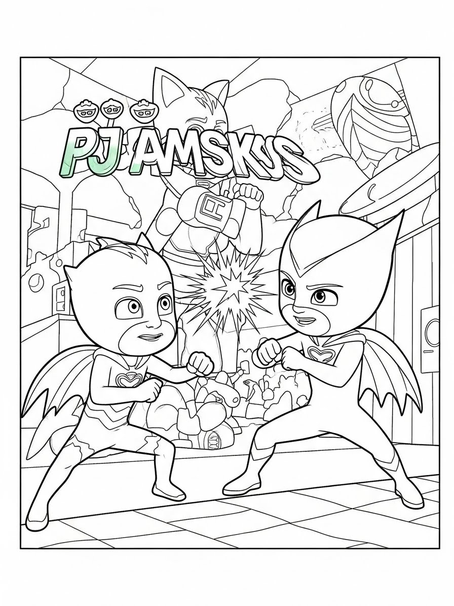 Desenho dos Pj Masks Menino-Gato e Corujita para colorir
