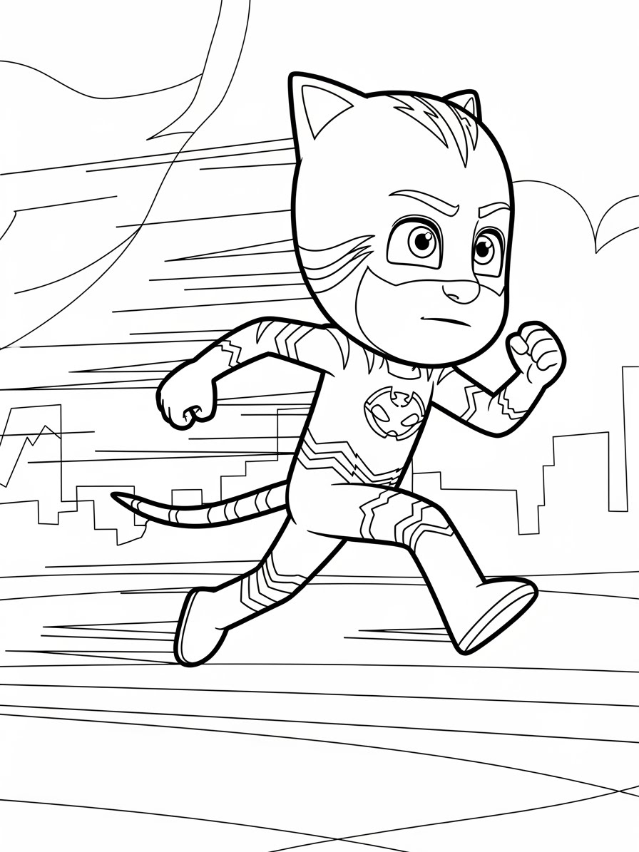 Desenho dos Pj Masks Menino-Gato correndo para colorir