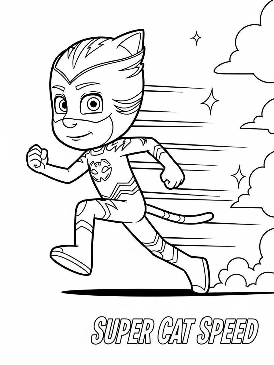 Desenho dos Pj Masks Menino-Gato correndo para colorir