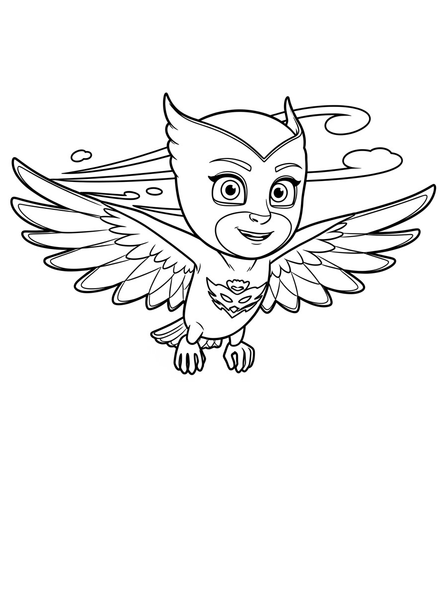 Desenho dos Pj Masks Corujita voando para colorir