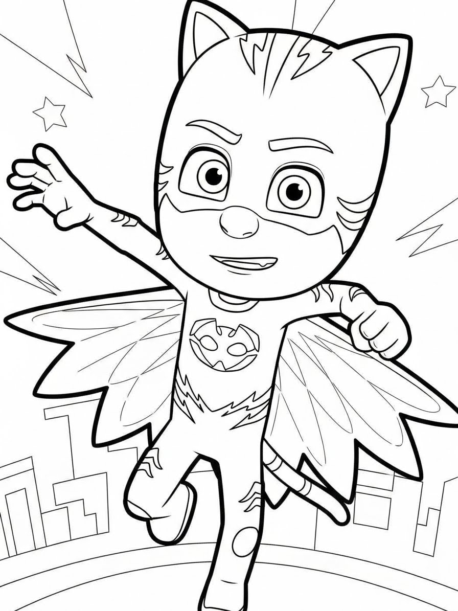Desenho dos Pj Masks Menino-Gato em ação para colorir