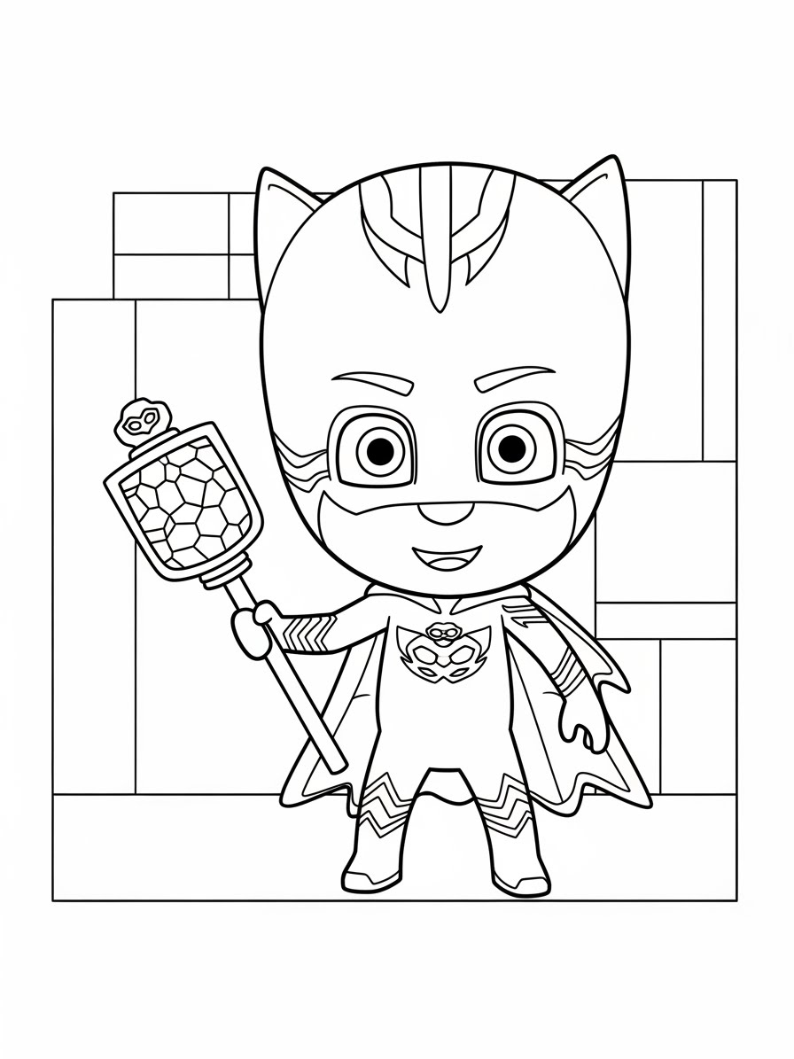 Desenho dos Pj Masks Menino-Gato com rede para colorir