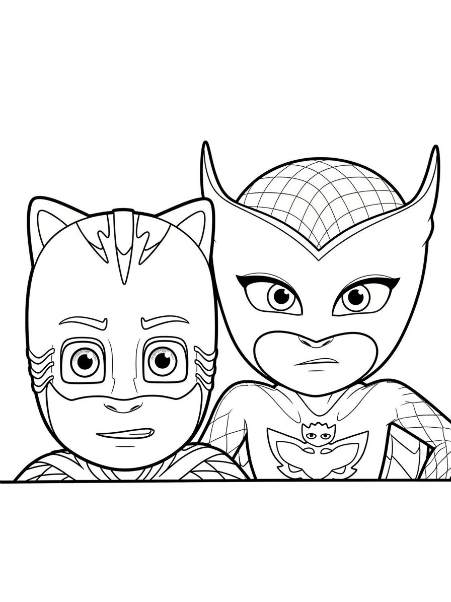 Desenho dos Pj Masks Menino-Gato e Corujita para colorir