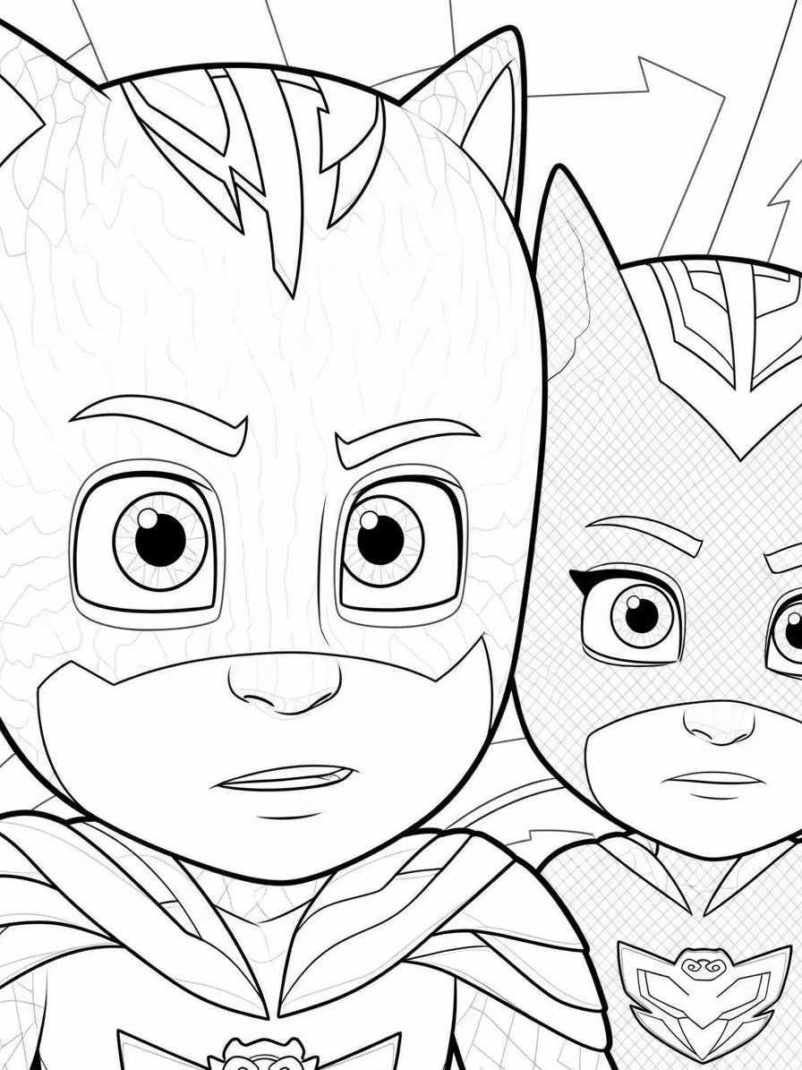 Desenho dos Pj Masks Menino-Gato e Corujita para colorir