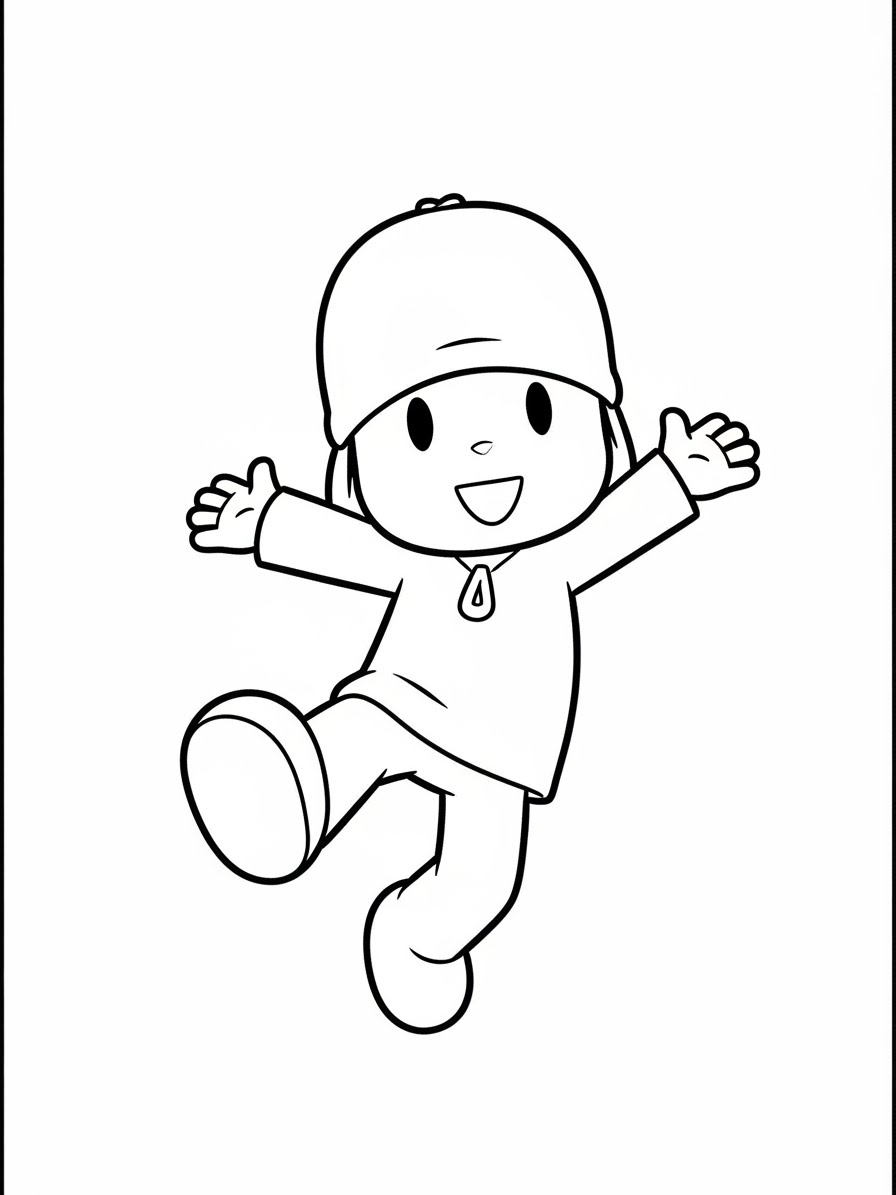 Desenho do Pocoyo sorrindo e pulando para colorir