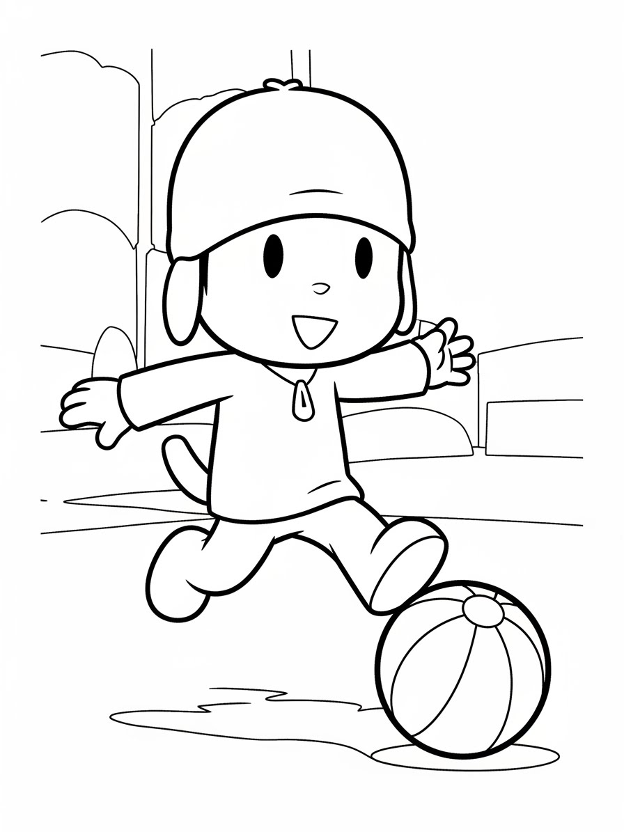Desenho do Pocoyo jogando bola para colorir