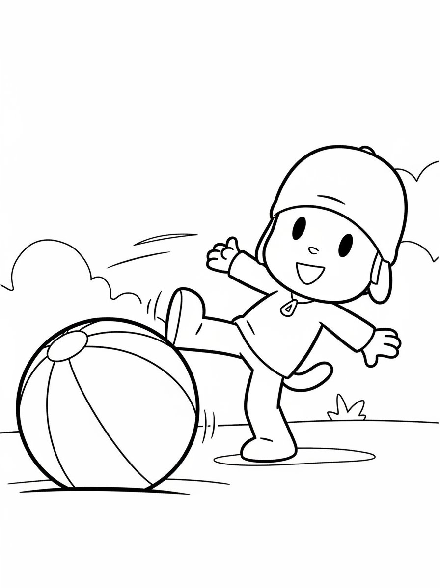 Desenho do Pocoyo jogando bola para colorir