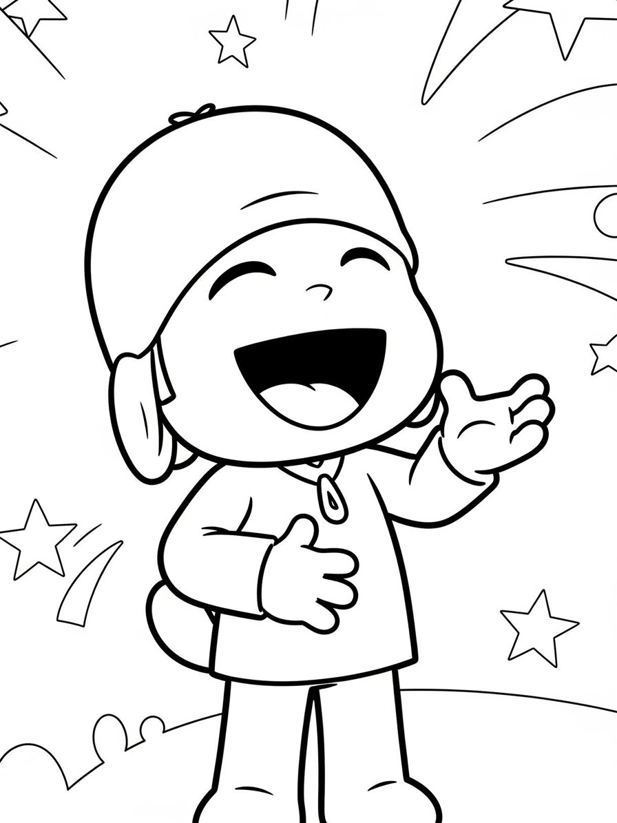 Desenho do Pocoyo sorrindo e se divertindo para colorir