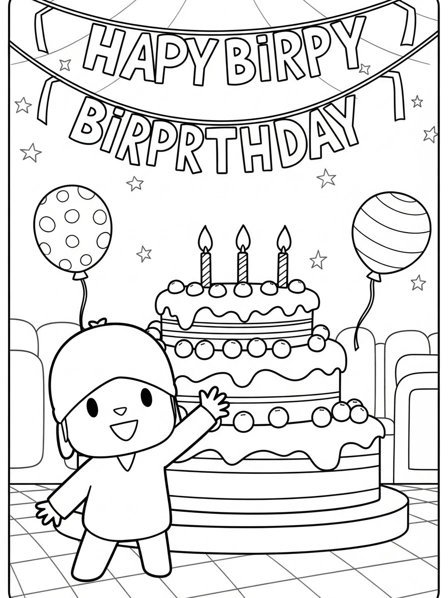 Desenho do Pocoyo comemorando aniversário para colorir