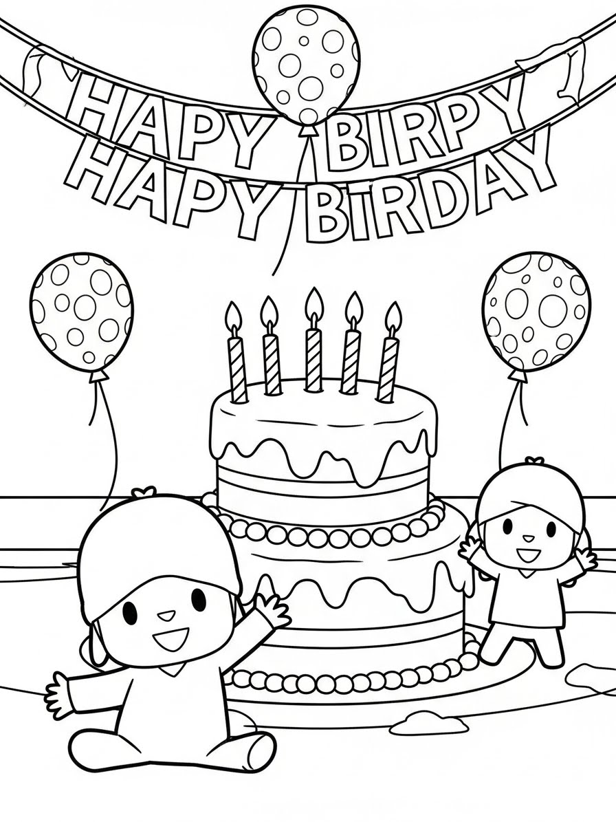 Desenho do Pocoyo comemorando aniversário para colorir