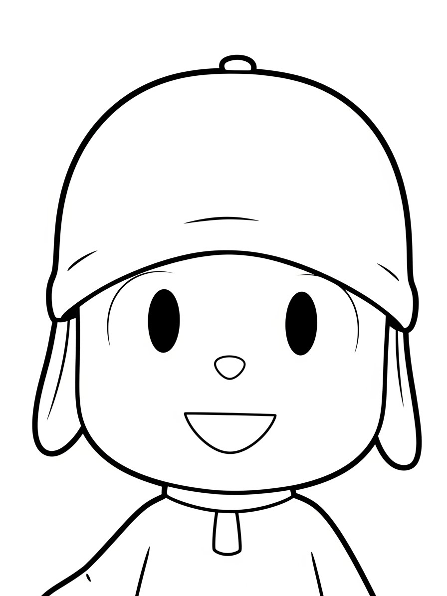 Desenho do Pocoyo sorrindo e usando um boné para colorir