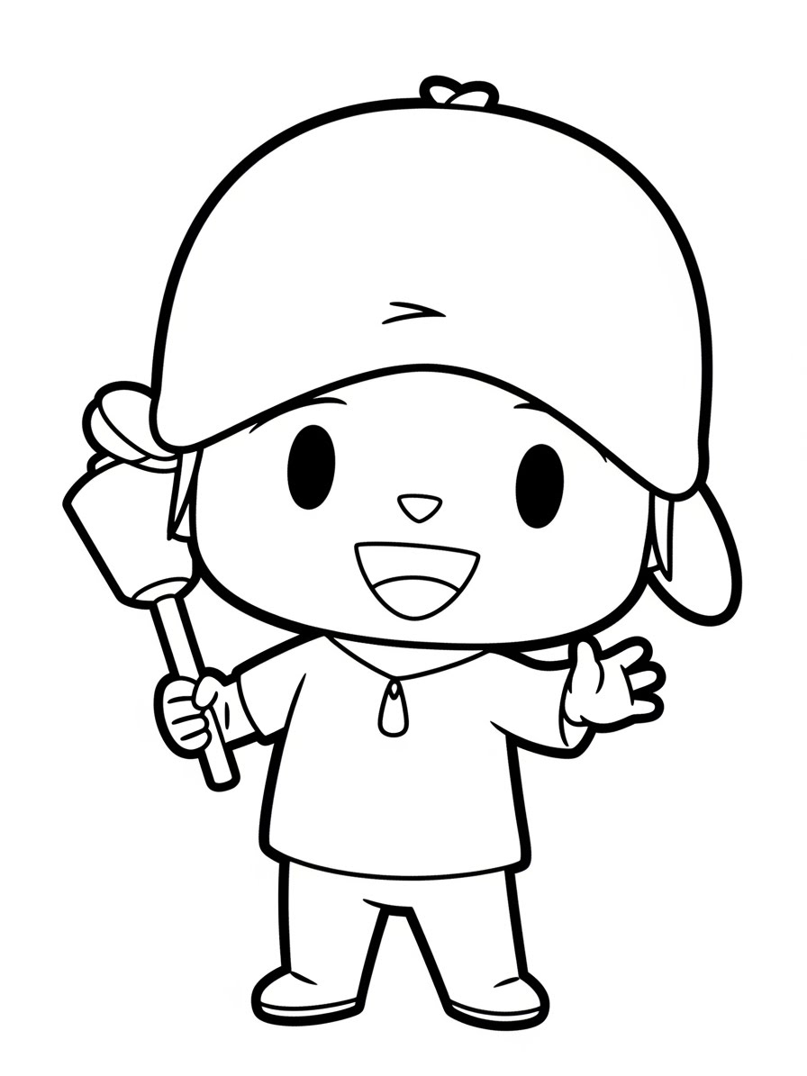 Desenho do Pocoyo sorrindo e segurando uma colher para colorir