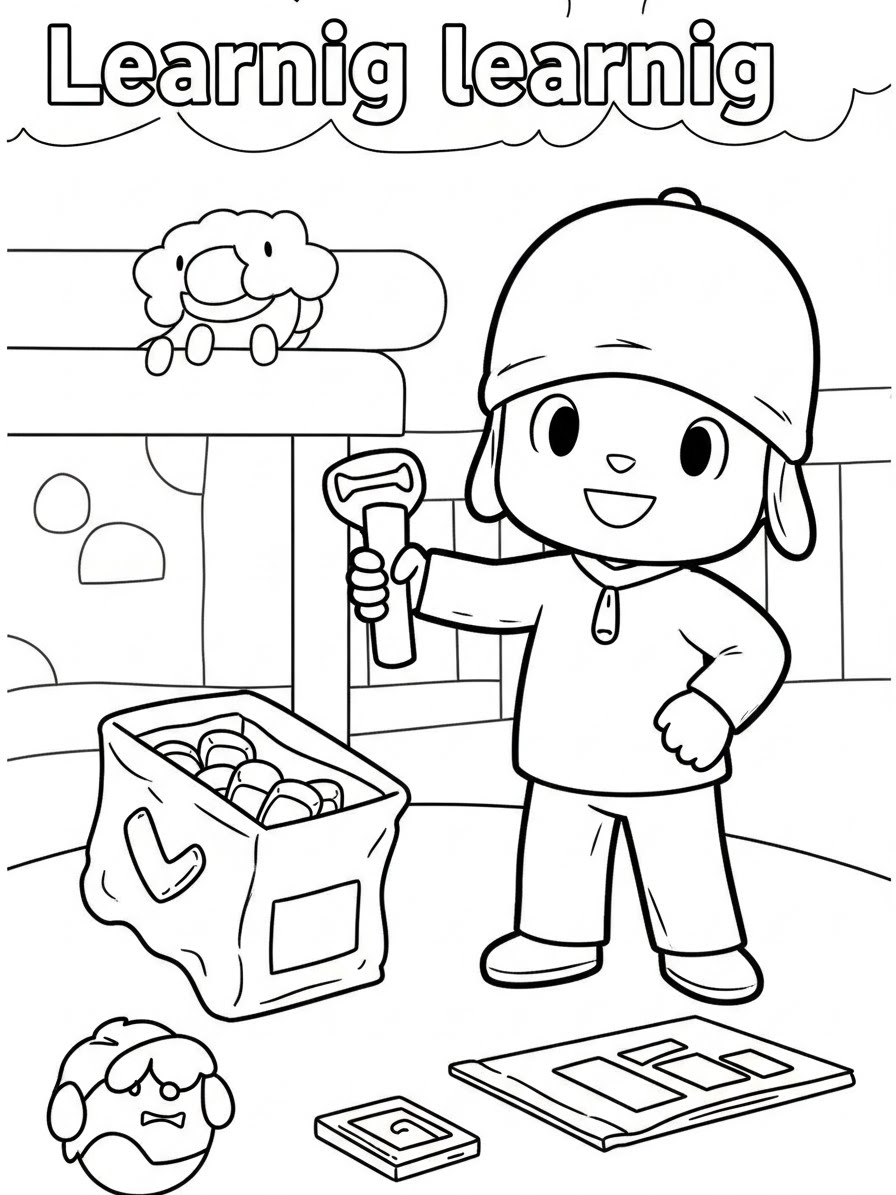 Desenho do Pocoyo segurando um instrumento para colorir