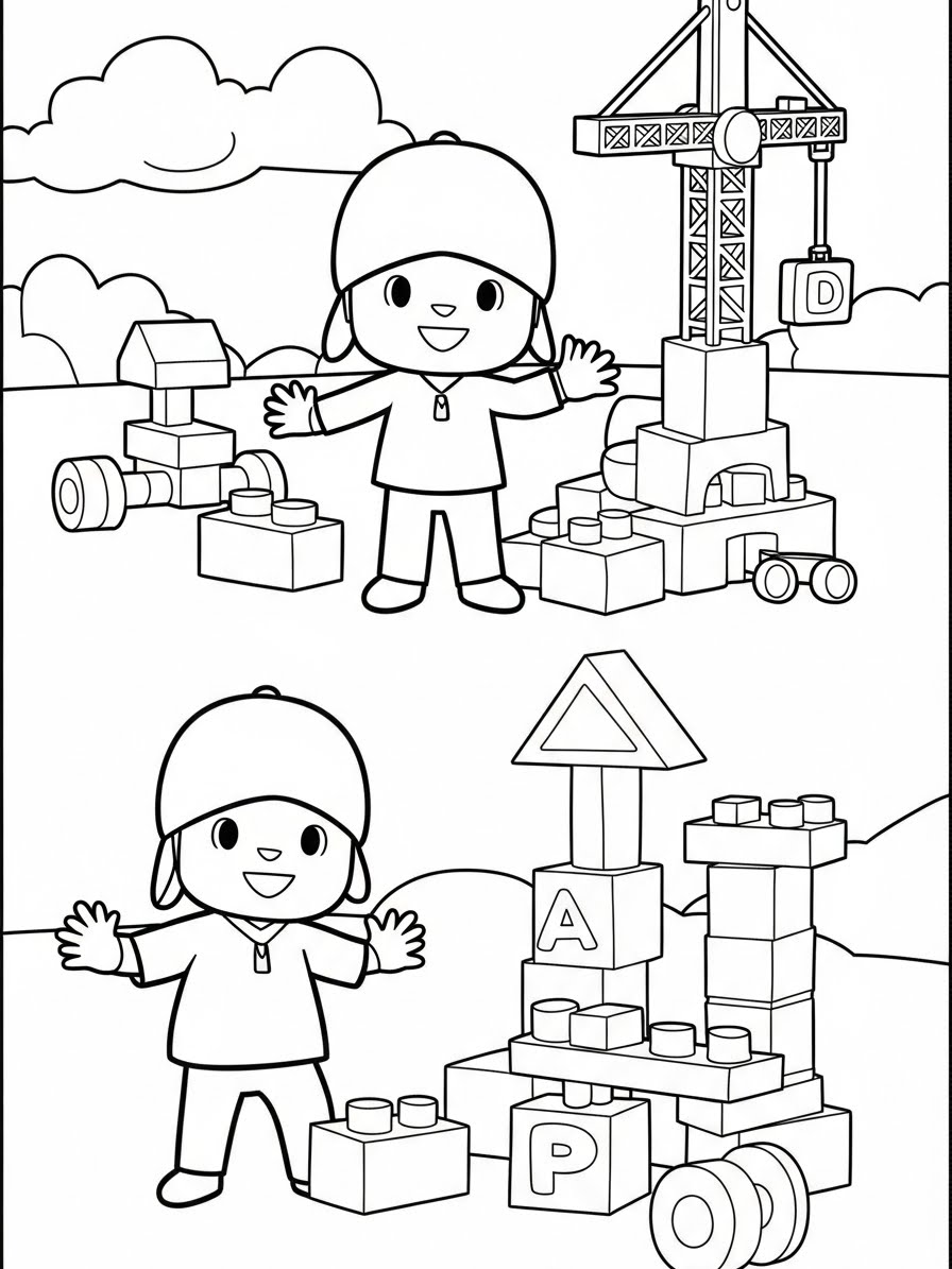 Desenho do Pocoyo com blocos de construção para colorir