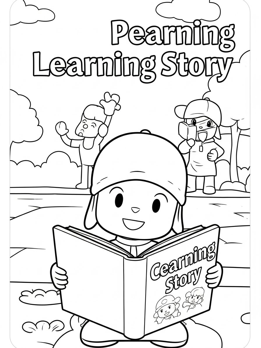 Desenho do Pocoyo lendo um livro para colorir