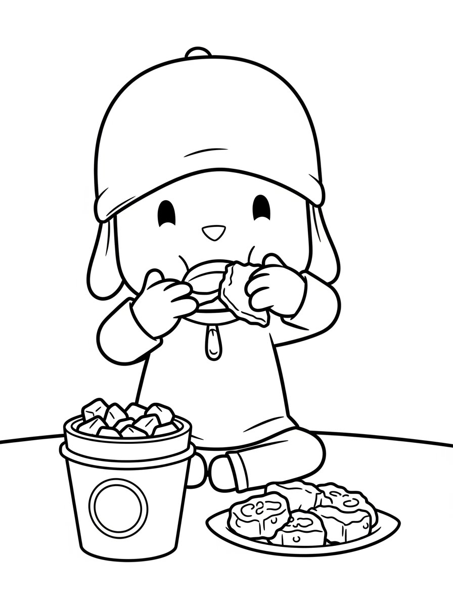 Desenho do Pocoyo comendo biscoitos para colorir