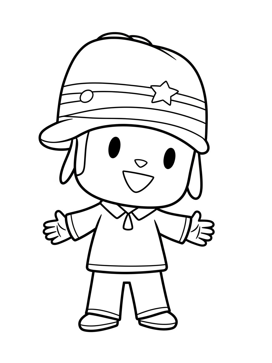 Desenho do Pocoyo sorrindo com braços abertos para colorir