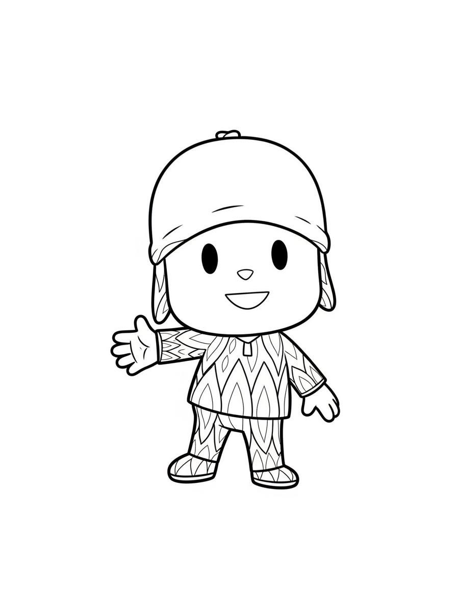 Desenho do Pocoyo acenando alegremente para colorir