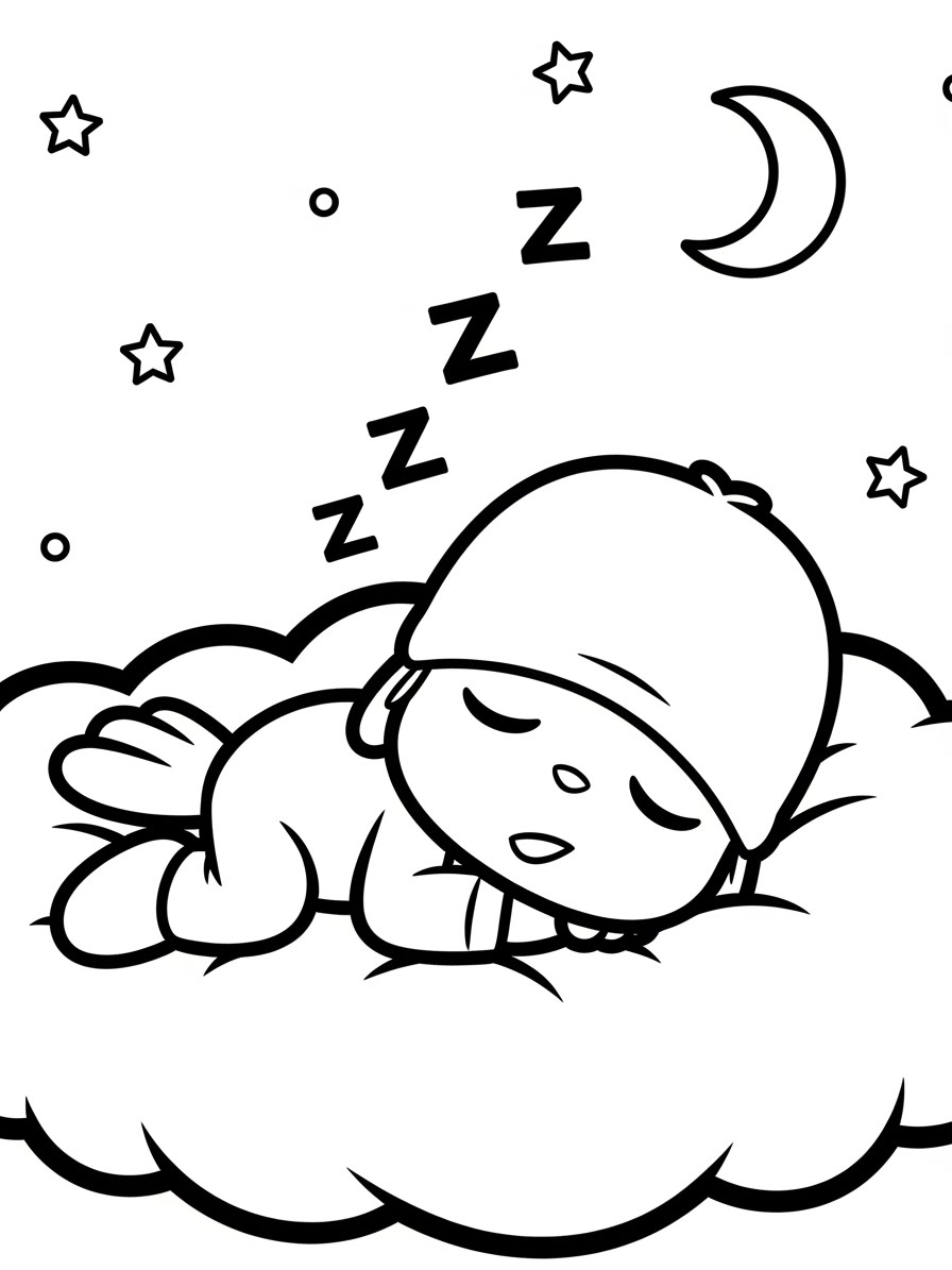 Desenho do Pocoyo dormindo em uma nuvem para colorir