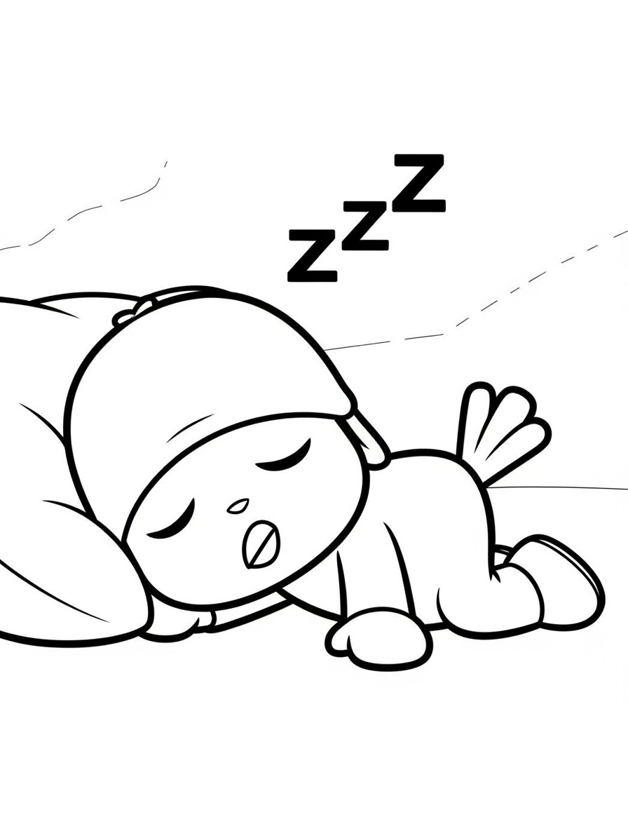 Desenho do Pocoyo dormindo em um lençol para colorir