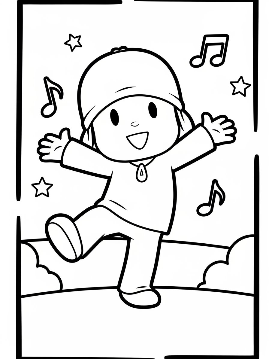 Desenho do Pocoyo dançando e feliz para colorir