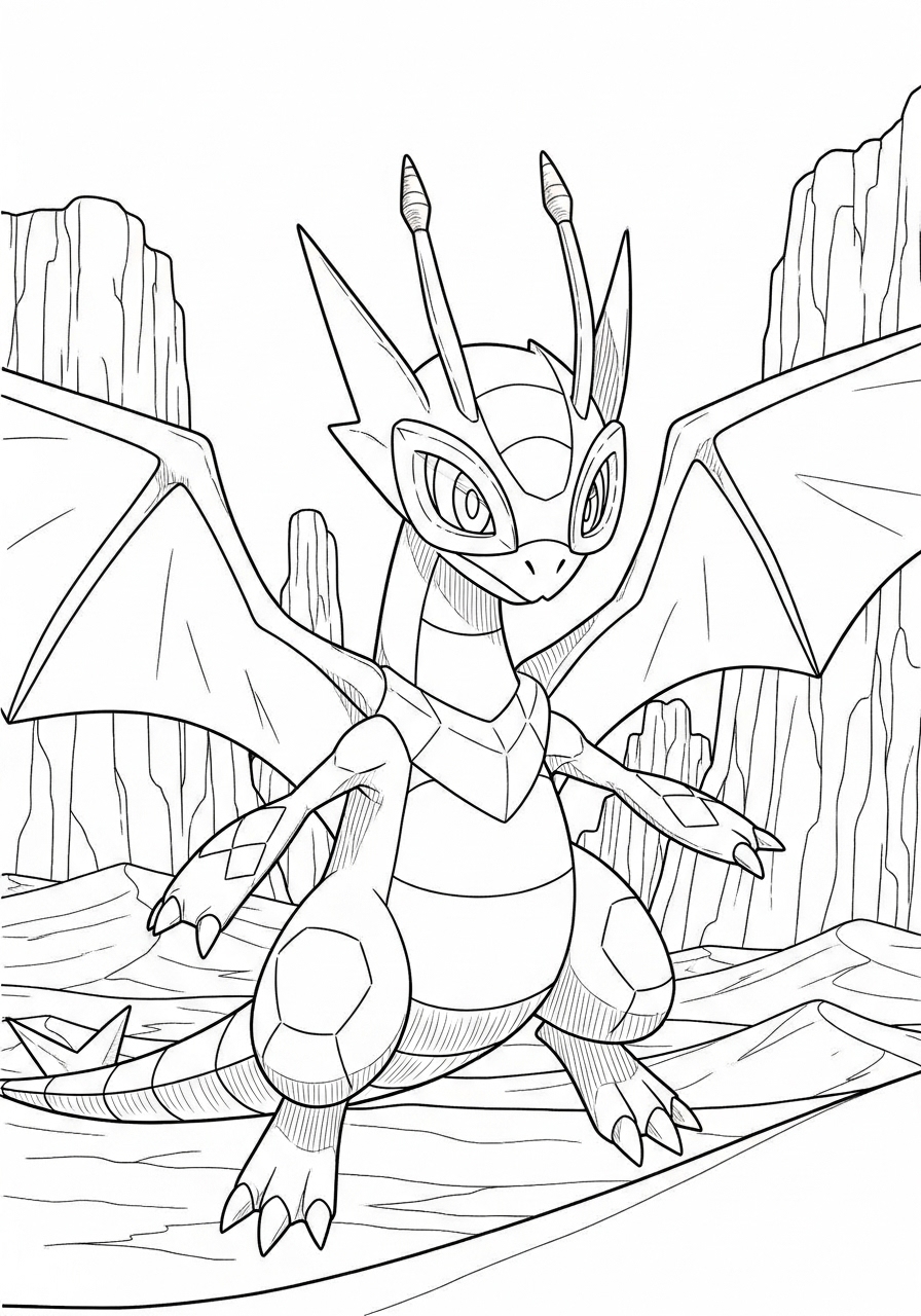 Desenho de Pokémon dragão estilizado para colorir