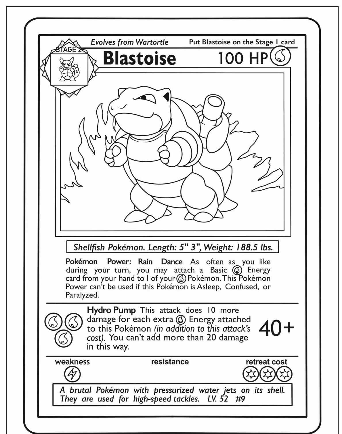 Desenho de cartas de Pokémon com Blastoise para colorir