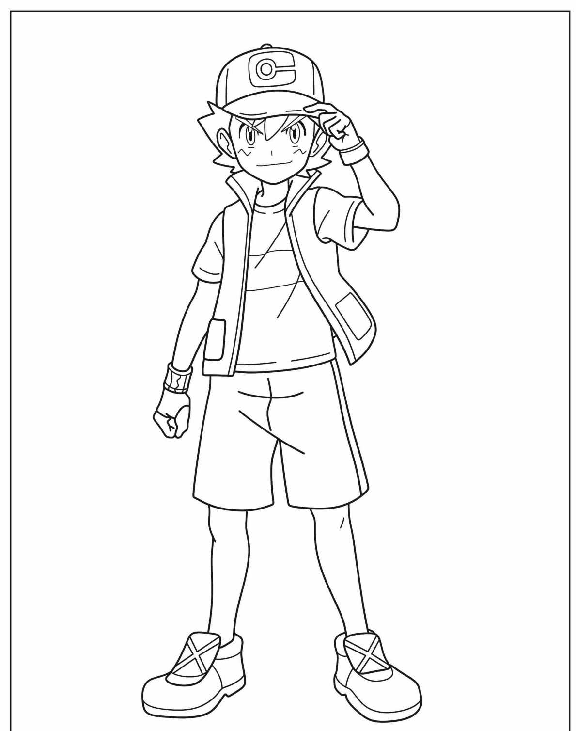 Desenho de Pokémon com Ash pronto para batalha colorir