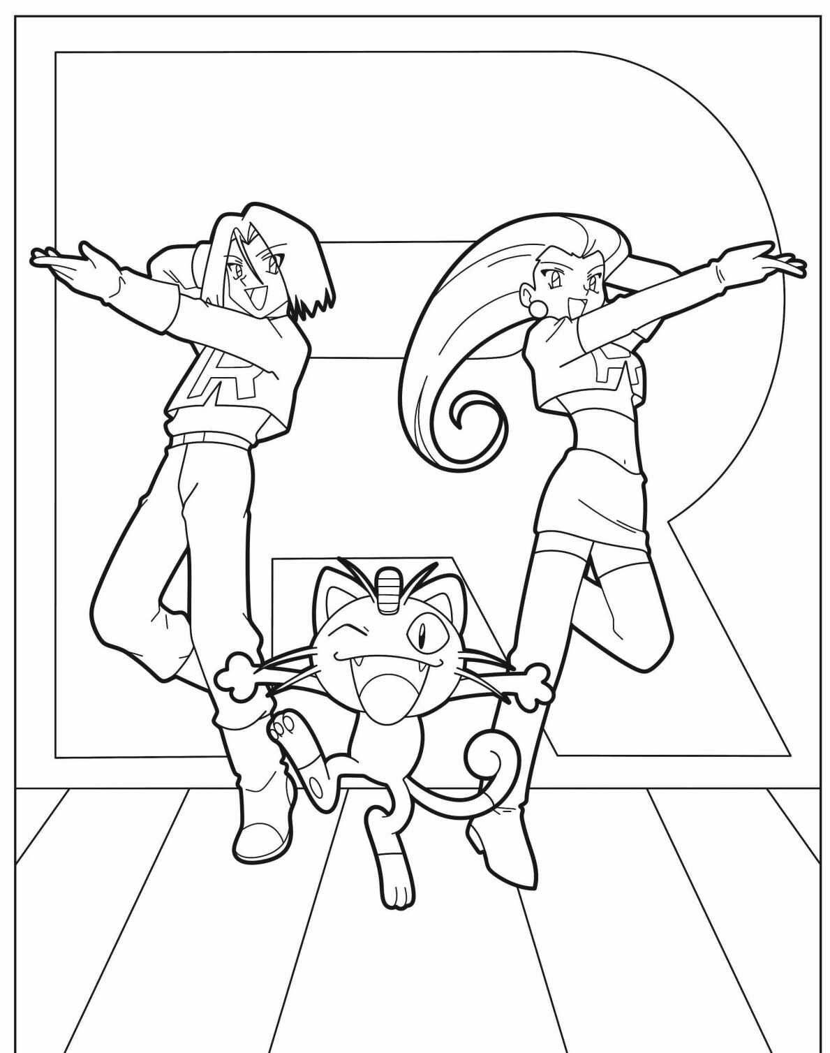 Desenho de Pokémon com Equipe Rocket para colorir