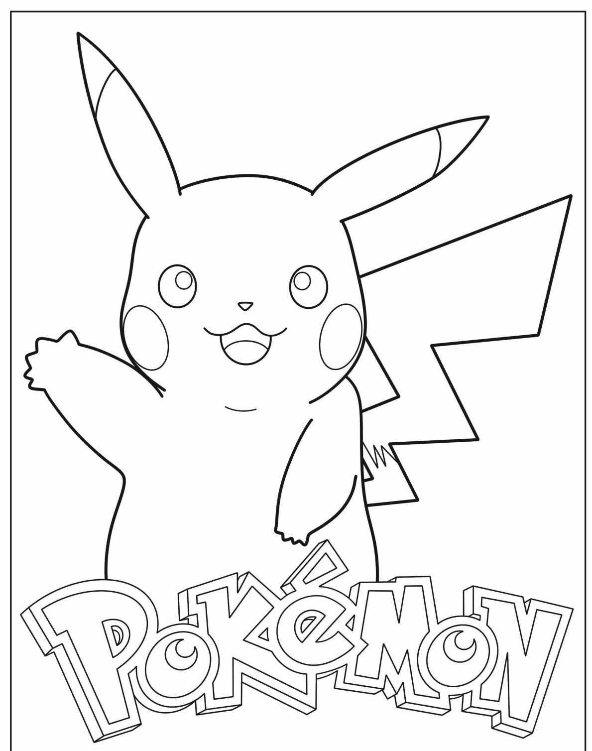 Desenho de Pokémon com Pikachu alegre para colorir