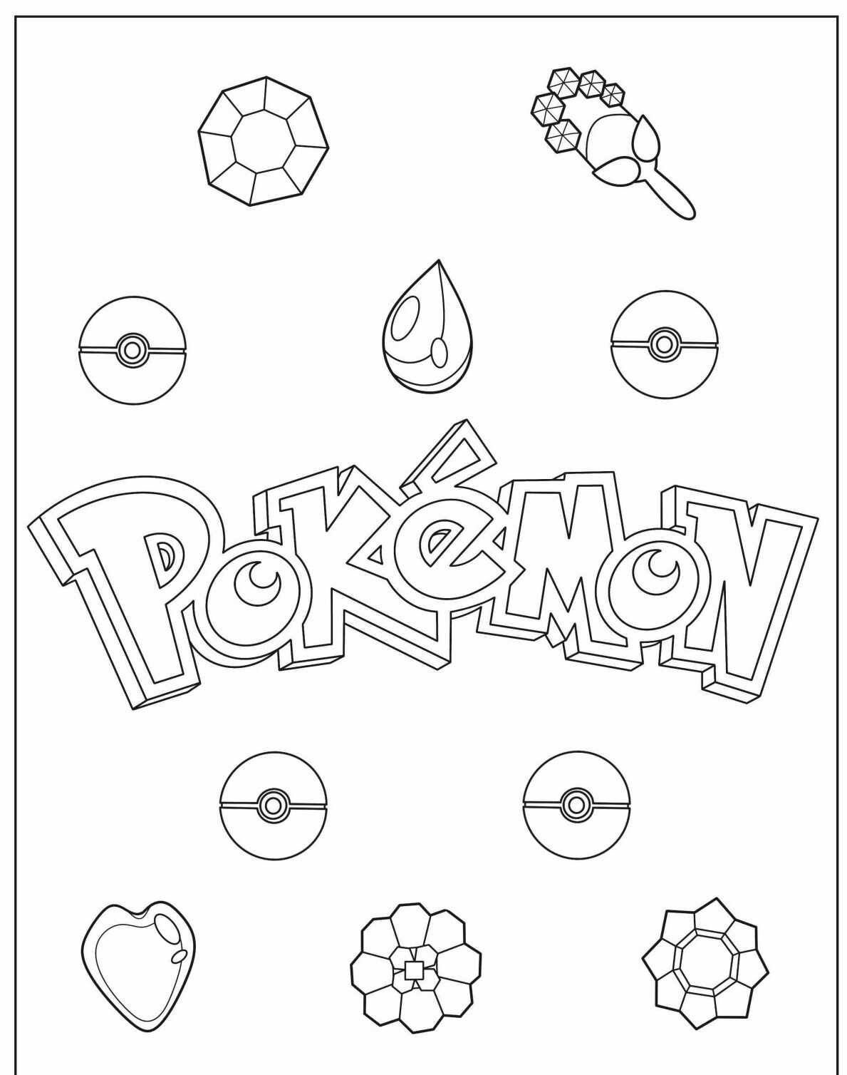 Desenho de Pokémon com símbolos icônicos para colorir