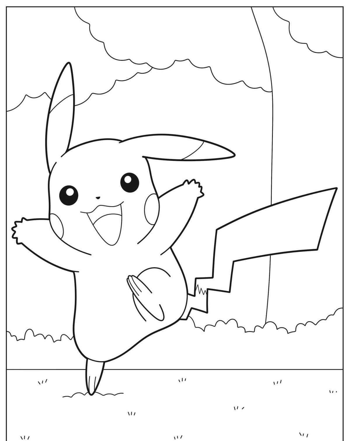 Desenho de Pokémon com Pikachu saltando para colorir