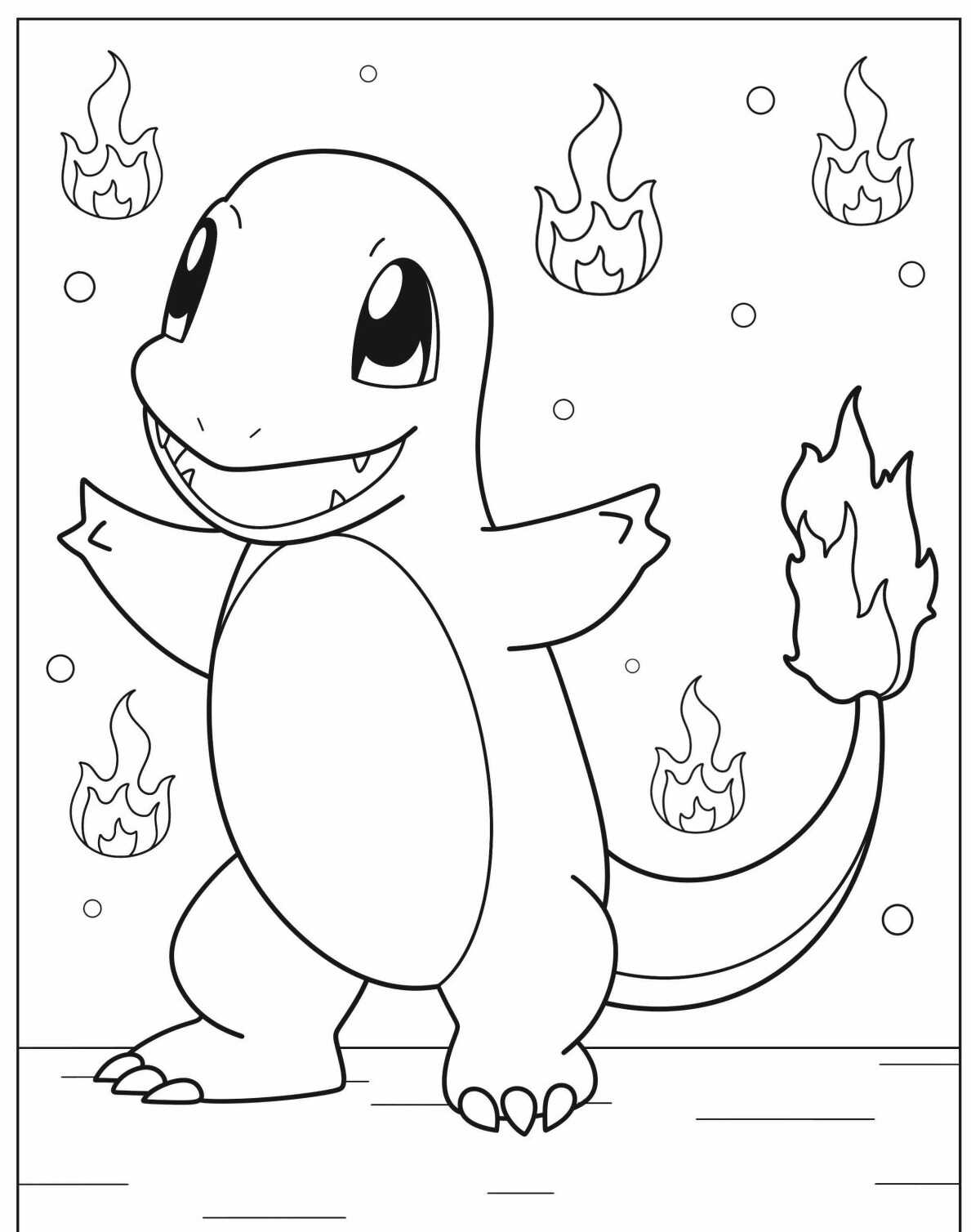 Desenho de Pokémon Charmander com cauda de fogo para colorir