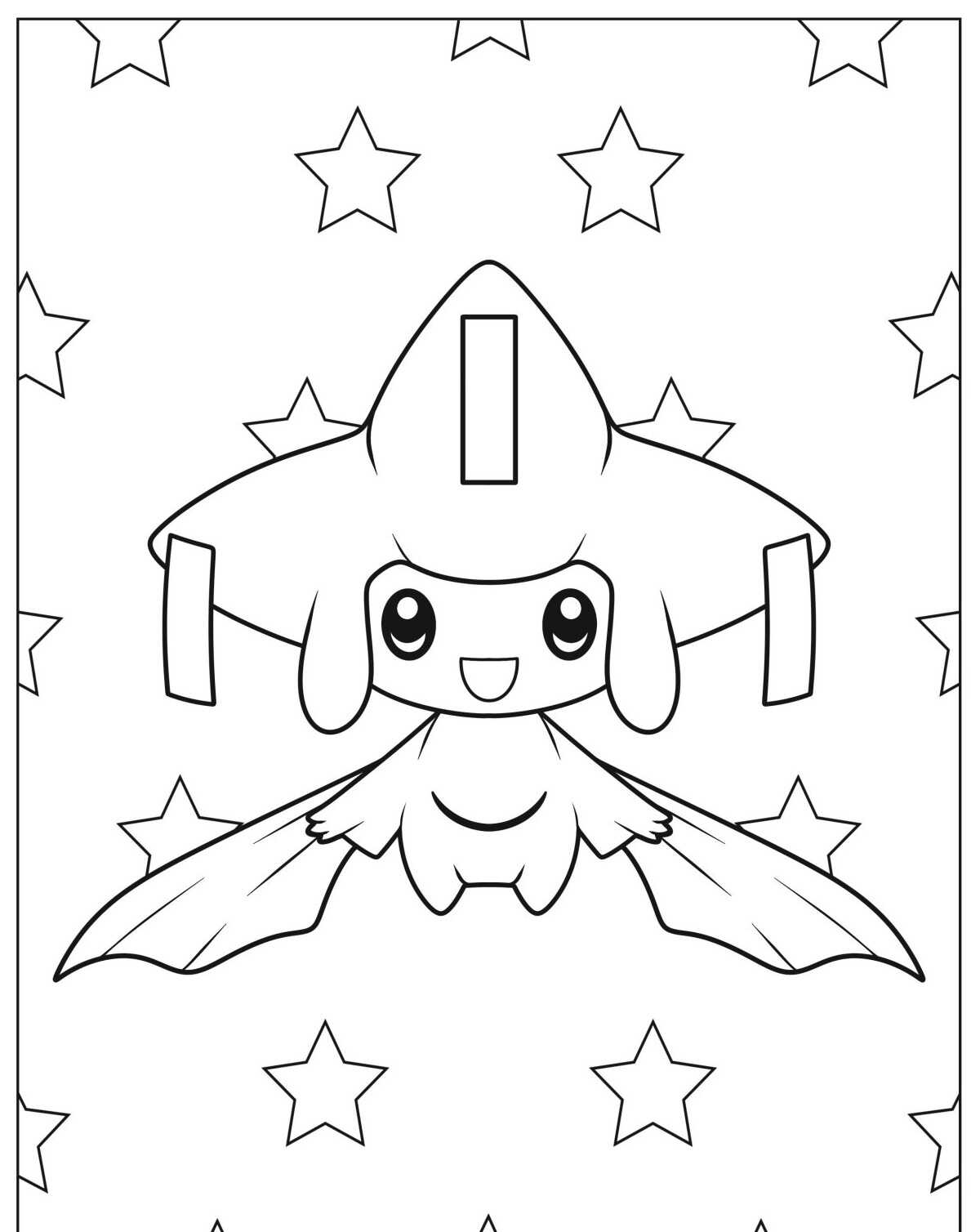 Desenho de Pokémon com Jirachi entre estrelas para colorir