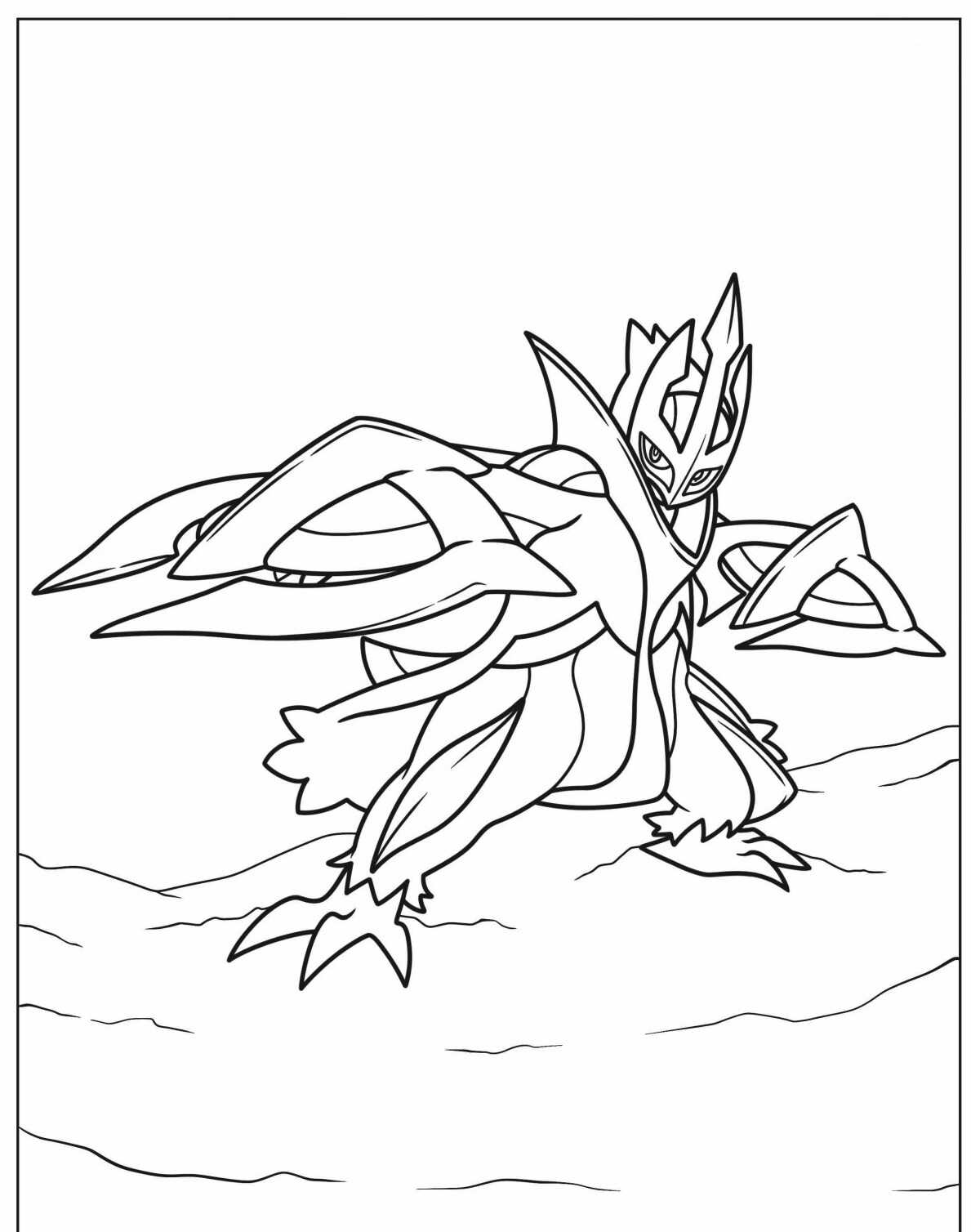 Desenho de Pokémon lendário em pose poderosa para colorir