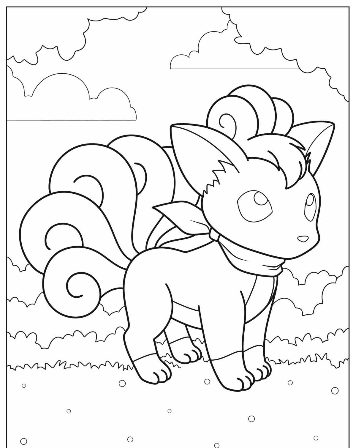 Desenho de Pokémon com Vulpix no campo para colorir