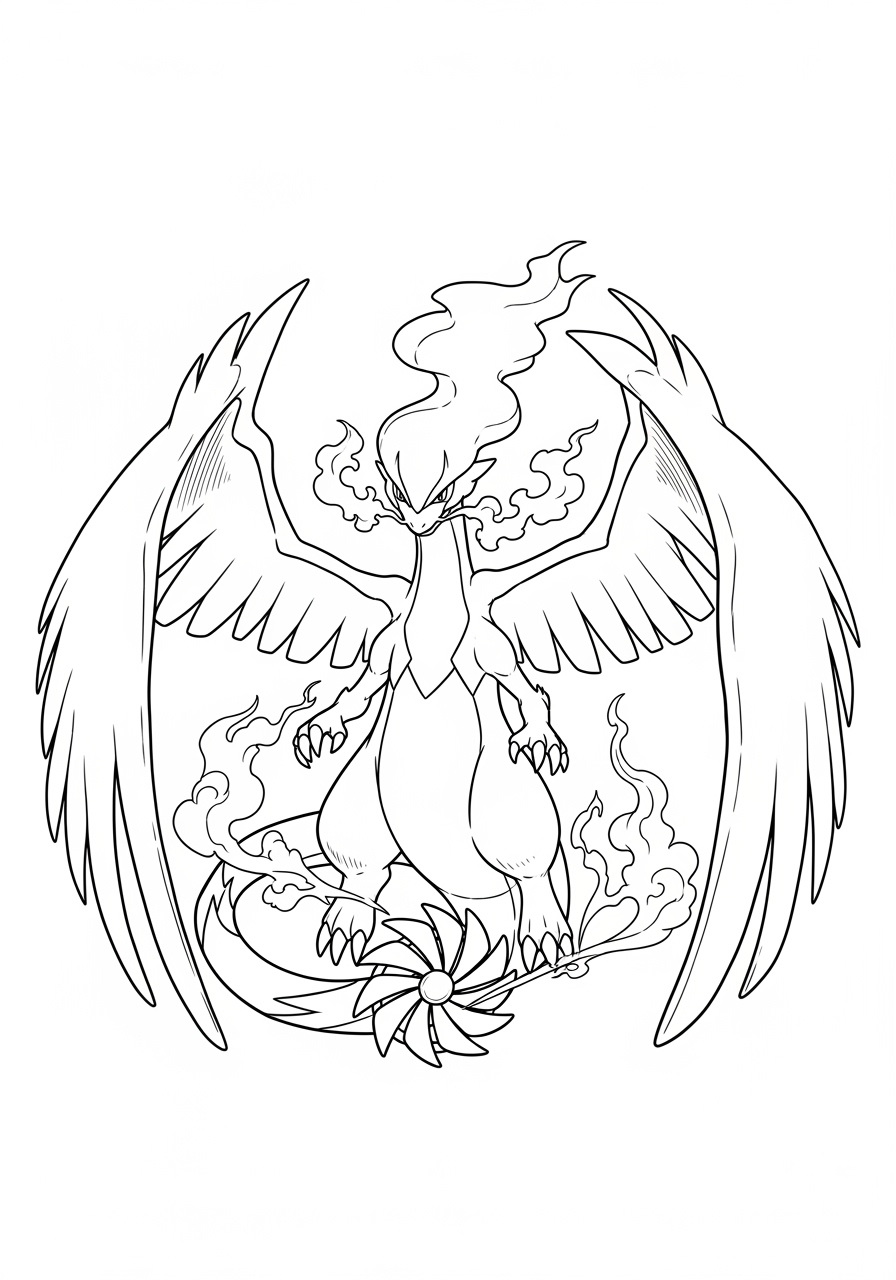Desenho de Pokémon lendário de fogo para colorir