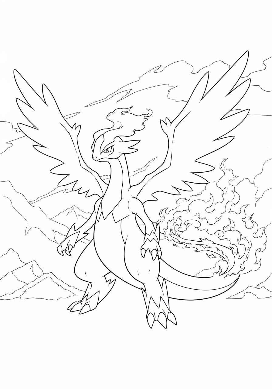 Desenho de Pokémon com Charizard alado para colorir