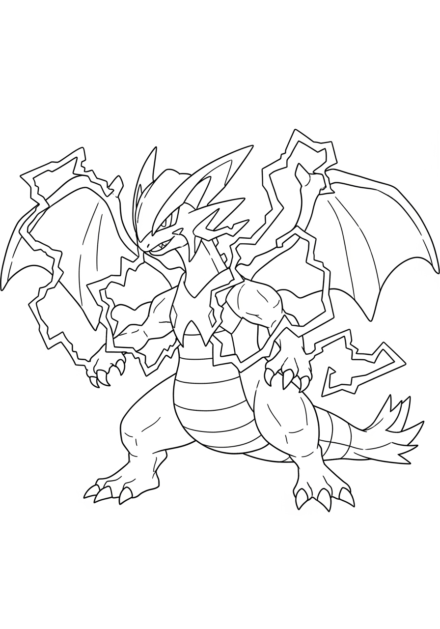 Desenho de Pokémon lendário com asas e raios para colorir
