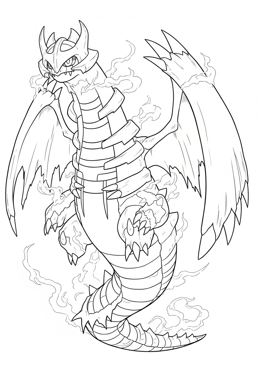 Desenho de Pokémon Dragão com asas e chamas para colorir